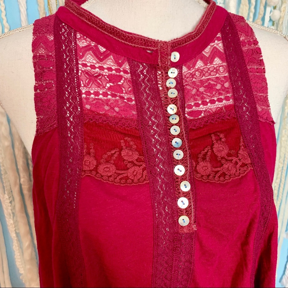 Free People Ribbon Button Boho Tank Medium - Picture 2 of 6